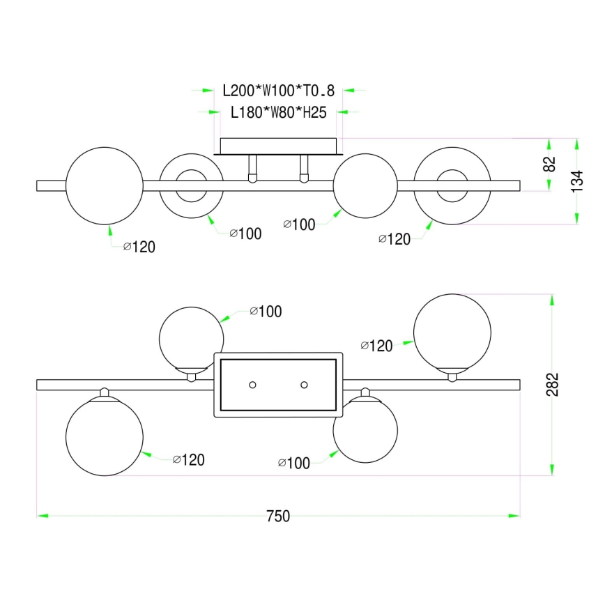 Wofi 7014-401W - LED ytmonterad ljuskrona VILLA 4xG9/3W/230V guld