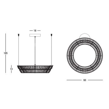 Zambelis 23046 - LED Ljusreglerad kristall ljuskrona på snöre LED/38W/230V CRI 90 3000K diameter 60 cm mässing